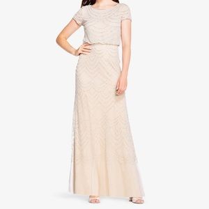 Adrianna Papell silver nude beaded dress